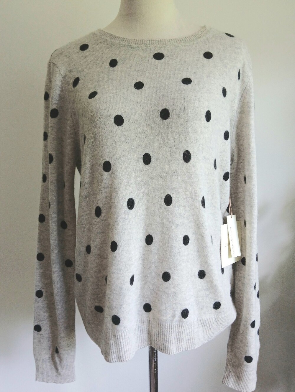 New With Tags-Cynthia Rowley-Size XL-Polka Dot-Grey-Sweater-Longsleeves